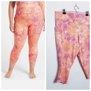 Athleta Salutation Stash Pocket II Capri Leggings 3X Pink Tie Dye Powervita